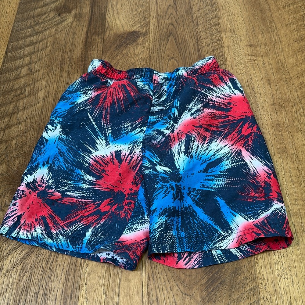Under Armour Boy’s Red and Blue Fireworks Swim Trunks Size 5